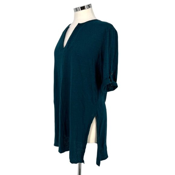 Wrap London Teal Linen Tunic Top With Roll Tab Sleeves Size UK 14 US 10 - Picture 6 of 12
